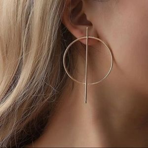 Modern Minimalist Gold Bar Hoop Statement Earrings